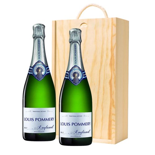 Louis Pommery Brut English Sparkling75cl Double Pine Wooden Gift Boxed (2x75cl)